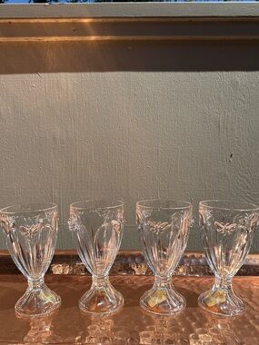 NWT Lenox Butterfly Meadow Clear Glass Goblet Set (4)